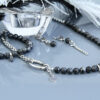 Larvikite and Hematite Jewelry Set “Liora” Necklace Bracelet and Earrings