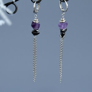 Amethyst and Hematite Chain Earrings “Velli”