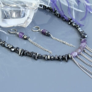 Amethyst and Hematite Jewelry Set “Velli” Necklace and Earrings