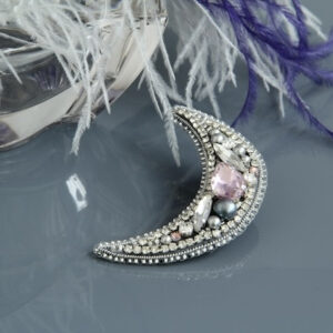 Moon Pearl Brooch with Crystals