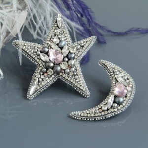 Star & Moon Crystal Brooch Set – Matching Pins