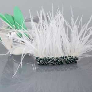 Green Beaded Feather Hair Clip “Green Pearl”