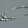 Long Pearl Chain Necklace “Laverna” Green and White Pearls