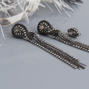 Long Black Crystal Chain Earrings “Monica” Single Statement Earring