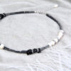 Natural Stone and Pearl Choker “Yvette” Hematite Agate and White Pearls