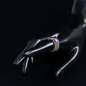 Silver Beaded Amethyst Ring with Purple Zircon Crystal
