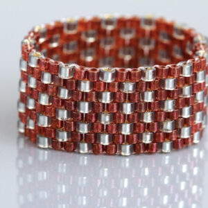 Burgundy and Silver Beaded Wide Ring “Rowan”
