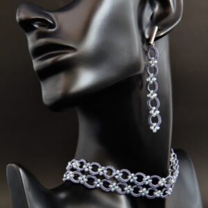 Blue Lace Choker and Earrings Set “Sea Wave”