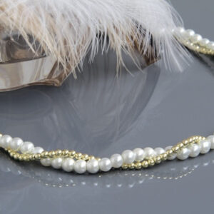White Pearl and Gold Hematite Choker “Albana”