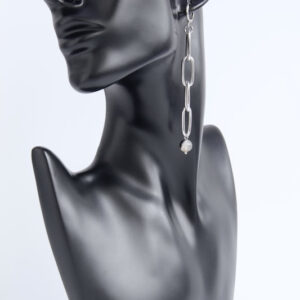 Rhodium Plated Chain Earrings “Liberty” with Natural Agate