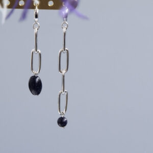 Asymmetrical Rhodium Plated Aventurine Chain Earrings “Avanturro”