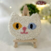 Mini White Cat Rug Coaster with Yellow and Blue Eyes
