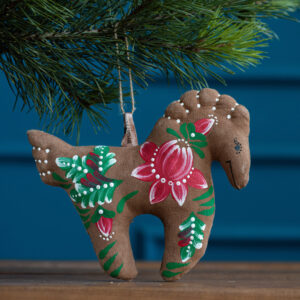 Coffee-Scented Souvenir – Horse with Pink Petrykivka Flowers