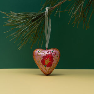 Christmas Ornament – Pink Fairy Heart with Red Flower (Sculptural)