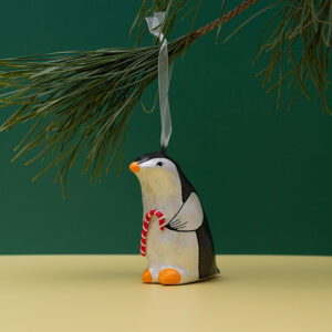 Christmas Ornament – Penguin with Candy Cane (Sculptural)