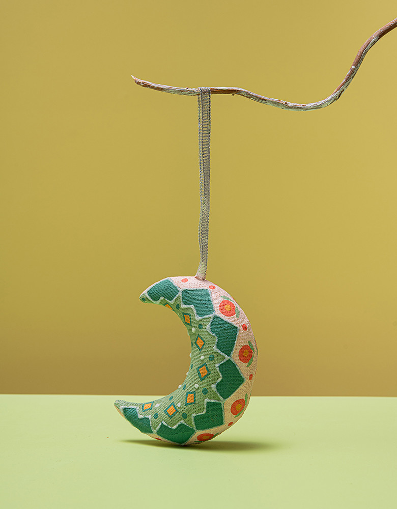 Handmade Decorative Figurine – Moon with Diamonds Pattern