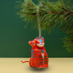 Christmas Ornament – Red Tigress with Cub (Sculptural)