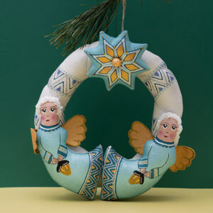Silver-Blue Christmas Wreath with Angels