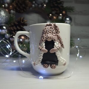 Christmas Mug "Gnome" with Polymer Clay Decor
