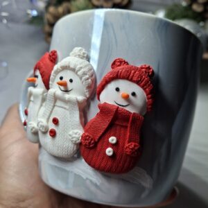 Christmas Mug "Snowmen" with Polymer Clay Decor