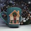 Christmas Mug "Gingerbread House" with Polymer Clay Decor