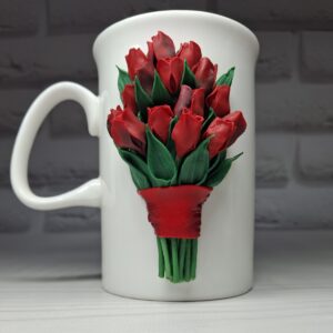 Mug "Tulips" with Polymer Clay Decor