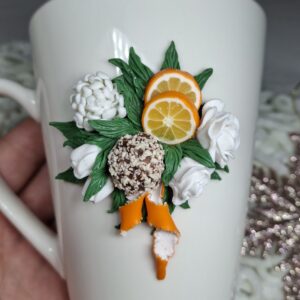 “Orange Bouquet” Polymer Clay Decor Mug