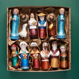 Sculptural Nativity Scene (14 Figures) – Ukrainian Style (Boxed)