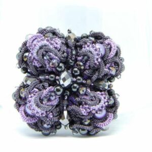 Vintage Lilac Lace Pearl Brooch, Tatting Statement Pin