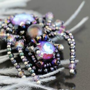 Purple Spider Brooch with Crystals and Pearls