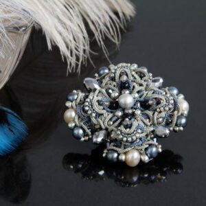 Anita Lace Pearl Brooch, Tatting Statement Pin