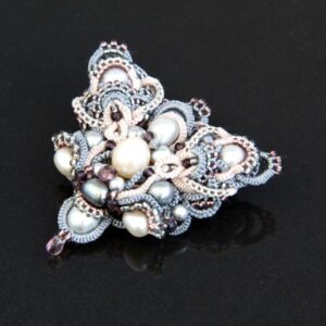 Pink Heart Pearl Lace Brooch, Tatting Ankar Technique