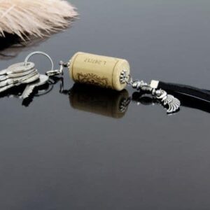 Foma Cork Keychain with Hematite Beads and Leather Charm