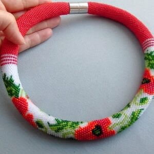 “Poppies” Beaded Rope Necklace