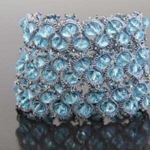 Turquoise Lace Bracelet with Crystal Beads, Wide Tatting Bracelet