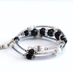 Black and White Pearl Memory Wire Bracelet, Multilayer Pearl Bracelet
