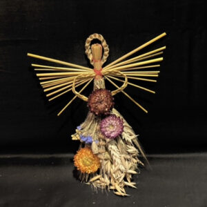 Straw Angel with Dried Flowers, Amulet-Christmas Ornament, 21 cm