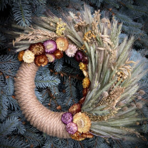 Interior Wreath from Grain Ears and Dried Flowers, Festive Decor-Amulet, 35 cm