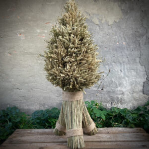 Christmas Didukh from Grain Ears and Flax with Dried Flowers "Blue and Yellow", 20 cm