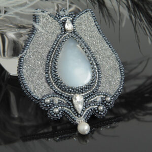 Agate Flower Brooch with Pearls and Crystals