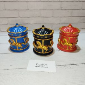 Handmade Candle "Carousel" - soy wax, wooden wick, hand-painted