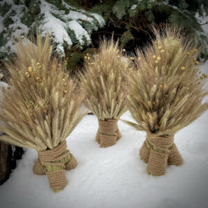 Christmas Didukh from Rye Ears and Flax, 30 cm