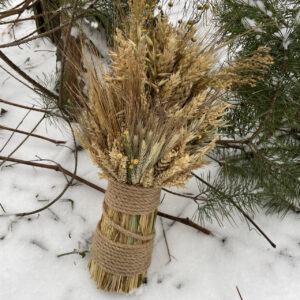 Christmas Didukh from Rye and Wheat Ears with Flax, 40 cm