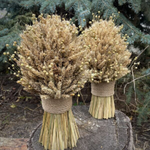 Christmas Didukh from Wheat Ears and Flax, 40 cm