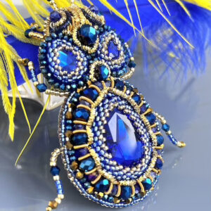 Padishah Blue Crystal Beetle Brooch, Gold Insect Pin