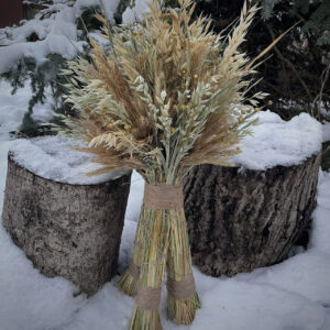Christmas Didukh from Rye and Wheat Ears with Flax, 40 cm
