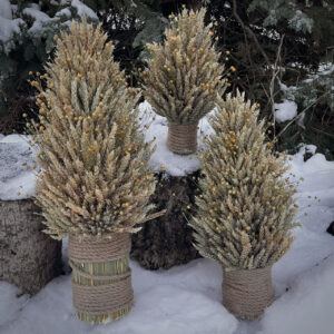 Christmas Didukh "Christmas Tree" from Wheat Ears and Flax, Holiday Protective Ornament, 50 cm