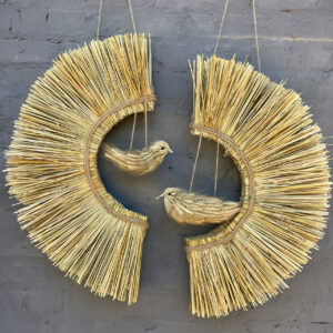 Interior Straw Panel "Crescents and Birds", Handmade, Full Set