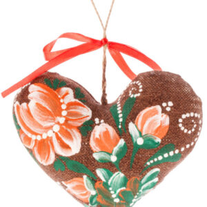 Coffee-Scented Souvenir – Heart with Peach Petrykivka Flowers