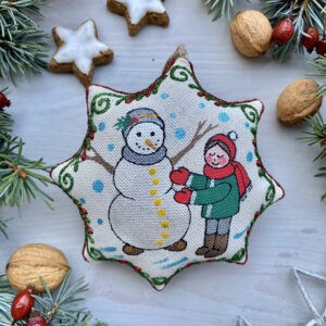 Christmas Star Ornament – Boy Making a Snowman